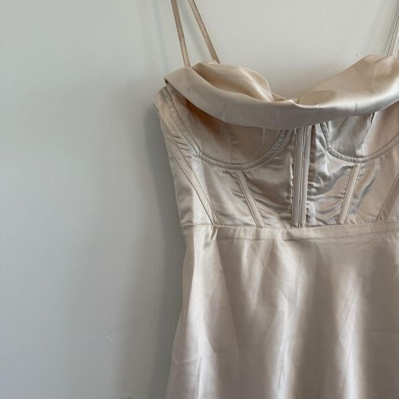 Princess Polly Women Size 4 Spotlight Mini Dress Champagne Spaghetti Strap - Picture 2 of 9